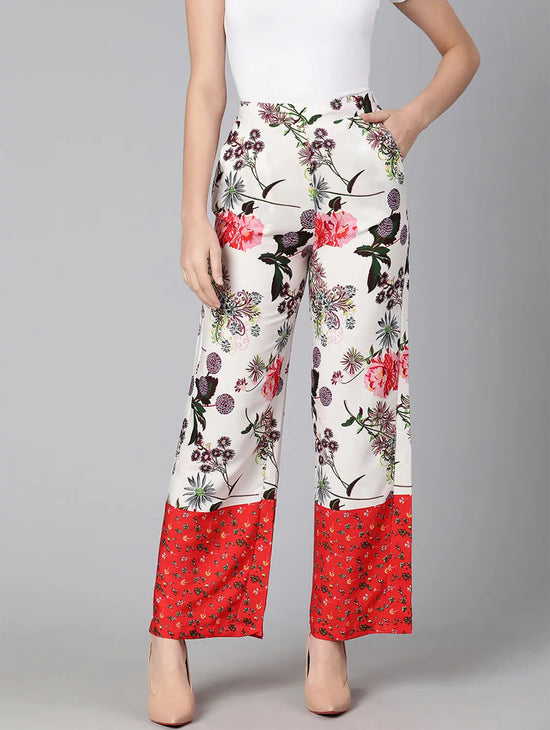 Elastiacted Digital Floral Print Trendy Women Pant