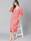 Fearless Red Stripy Tie-Knot Women Dress