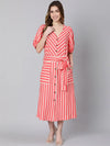 Fearless Red Stripy Tie-Knot Women Dress