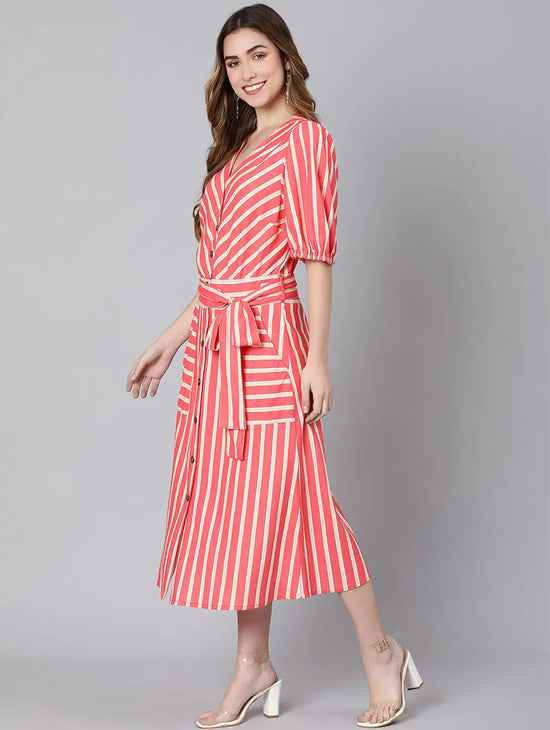 Fearless Red Stripy Tie-Knot Women Dress