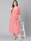 Fearless Red Stripy Tie-Knot Women Dress