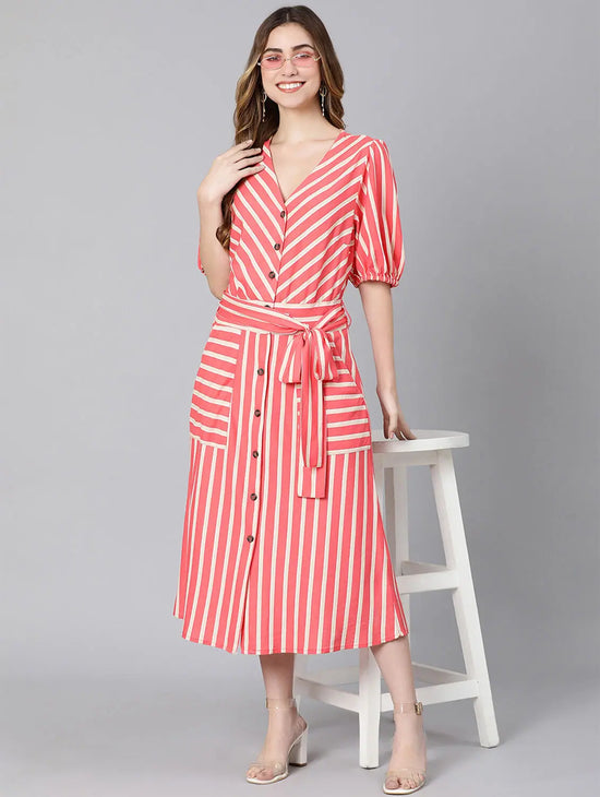 Fearless Red Stripy Tie-Knot Women Dress