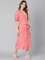 Fearless Red Stripy Tie-Knot Women Dress