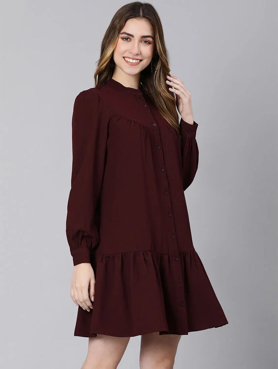 Rosing Wine Button-Down Women Dress