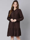 Merry Brown Polka Dot Button -Down Women Dress