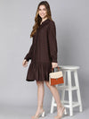 Merry Brown Polka Dot Button -Down Women Dress