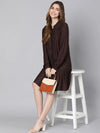 Merry Brown Polka Dot Button -Down Women Dress