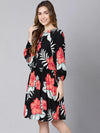 Breeza Black Floral Print Elasticated Women Dress