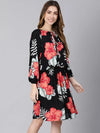 Breeza Black Floral Print Elasticated Women Dress