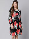 Breeza Black Floral Print Elasticated Women Dress