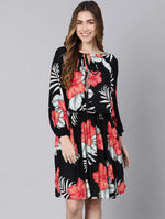 Breeza Black Floral Print Elasticated Women Dress