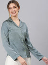 Catnap Green Meled Comfy Women Nightwear Shirt