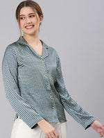 Catnap Green Meled Comfy Women Nightwear Shirt