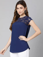 Acheiver Blue Laced Up Women Top