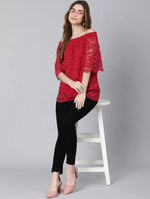 Bomb Of Red With Lace Design Women Linned Top