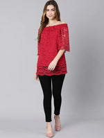 Bomb Of Red With Lace Design Women Linned Top