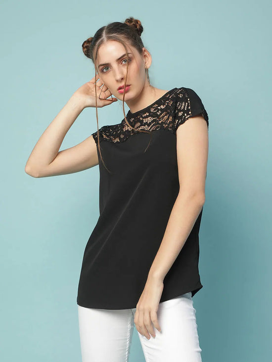 Butter Black Laced Up Women Top