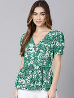 Heaven On Earth Green Color Floral Print Women Top