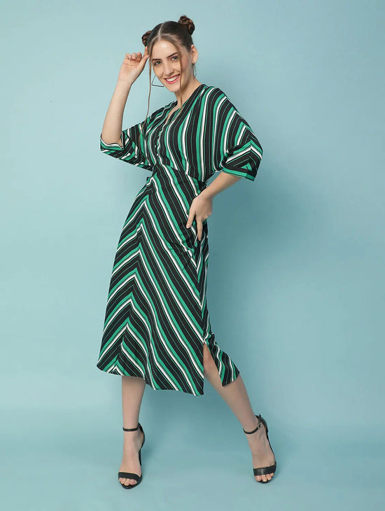 Fleeker Stripes Print Elasticated Women Dress