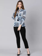 Halfva Blue Floral Print Women Top