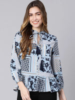 Halfva Blue Floral Print Women Top