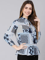 Halfva Blue Floral Print Women Top