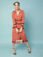 Red Floral Prin Tie-Knot Women Dress