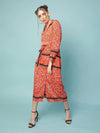 Red Floral Prin Tie-Knot Women Dress