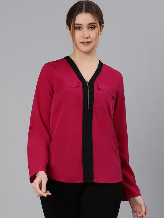 Woonser Maroon Zipper Women Top