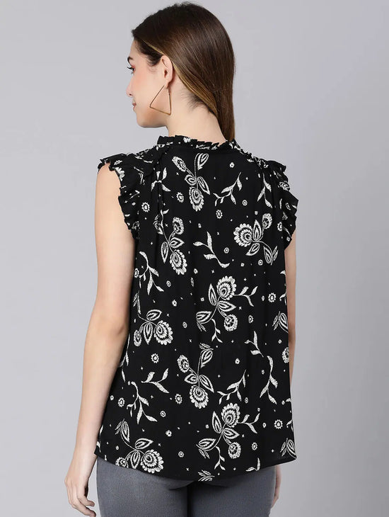 Freakish Black Floral Print Women Top