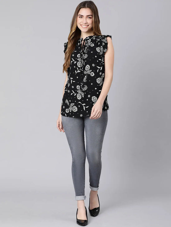 Freakish Black Floral Print Women Top