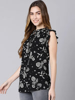 Freakish Black Floral Print Women Top