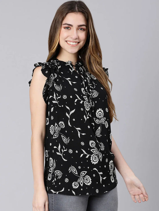 Freakish Black Floral Print Women Top