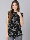 Freakish Black Floral Print Women Top