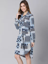 Musing Blue Floral Print Tie-Knot Women Dress