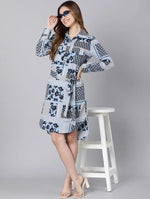 Musing Blue Floral Print Tie-Knot Women Dress