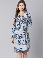 Musing Blue Floral Print Tie-Knot Women Dress