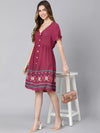 Wander Maroon Printed Button-Down Women Dress