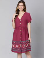 Wander Maroon Printed Button-Down Women Dress