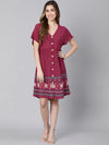 Wander Maroon Printed Button-Down Women Dress