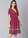 Wander Maroon Printed Button-Down Women Dress