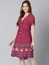 Wander Maroon Printed Button-Down Women Dress