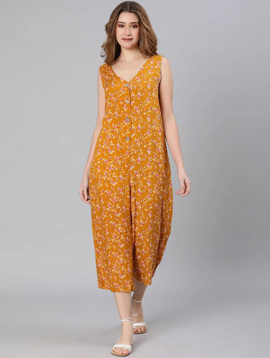 Women Floral Standard Yellow Jumpsuits & Sets