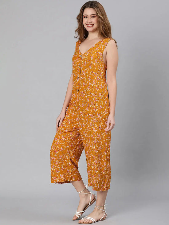 Women Floral Standard Yellow Jumpsuits & Sets