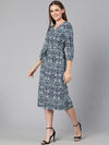 Airey Blue Tropical Print Tie-Knotted Women Dress