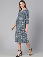 Airey Blue Tropical Print Tie-Knotted Women Dress