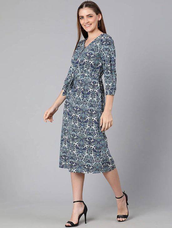 Airey Blue Tropical Print Tie-Knotted Women Dress