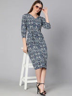 Airey Blue Tropical Print Tie-Knotted Women Dress