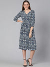 Airey Blue Tropical Print Tie-Knotted Women Dress