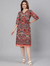 Dearly Red Floral Print Tie -Knotted Women Dress